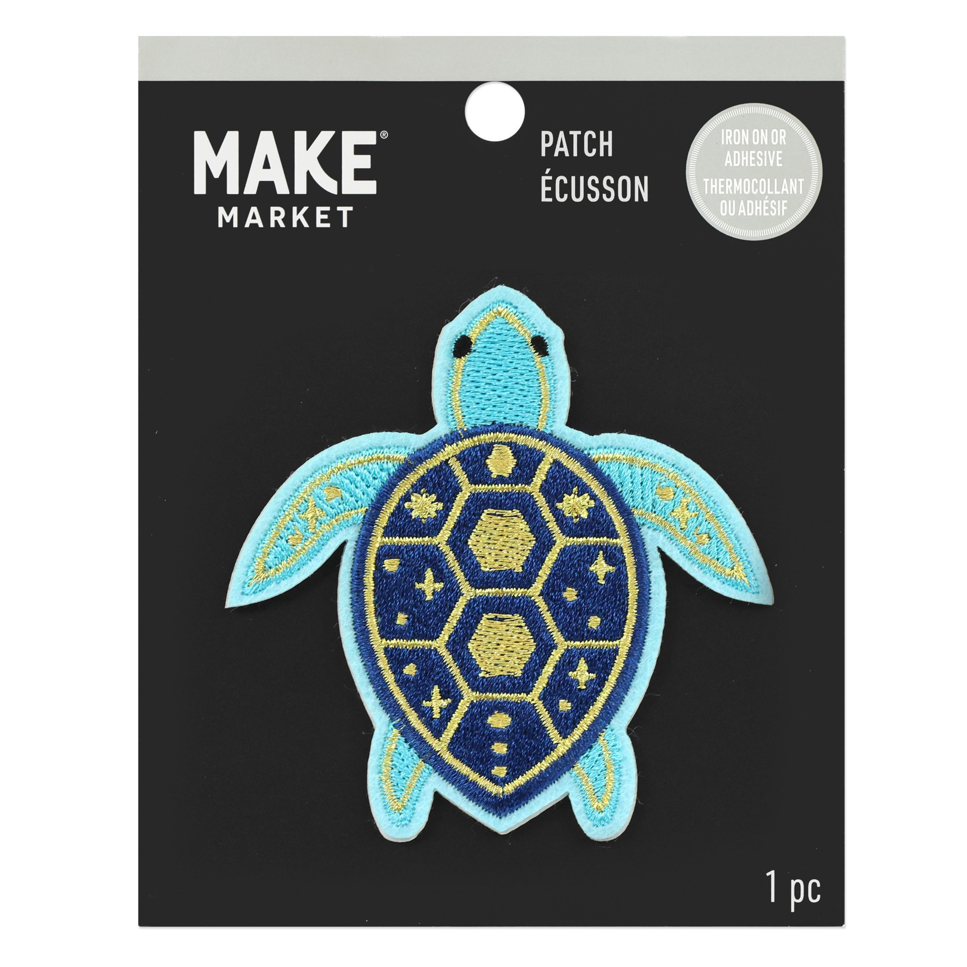 slide 3 of 4, Iron-On & Adhesive Blue Turtle Embroidered Patch By Make Market, 3.1 in x 3.2 in