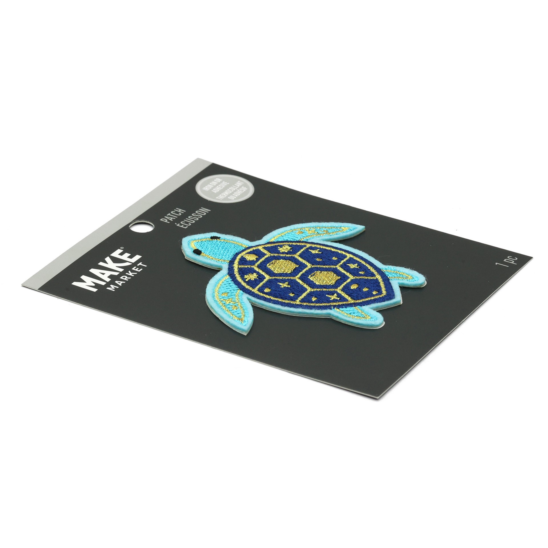 slide 4 of 4, Iron-On & Adhesive Blue Turtle Embroidered Patch By Make Market, 3.1 in x 3.2 in