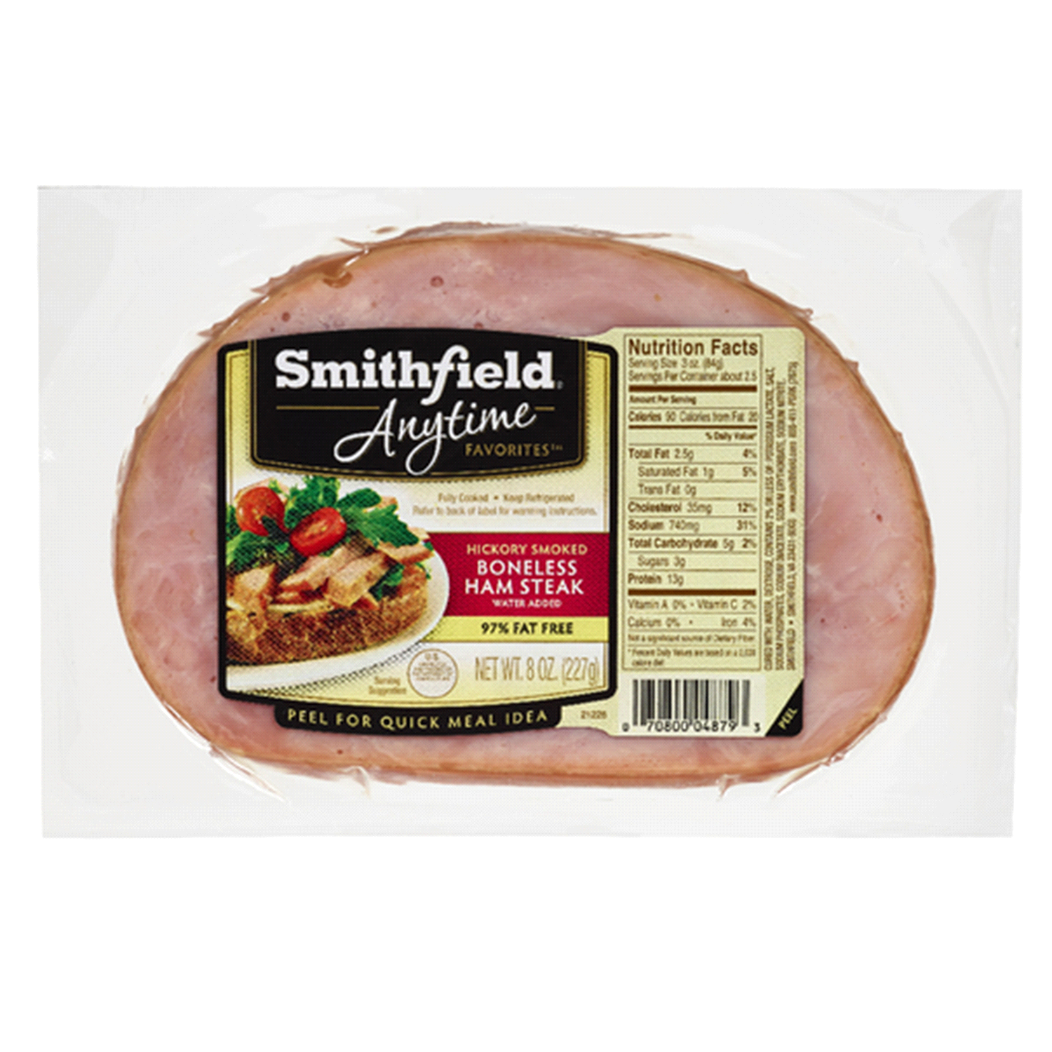 slide 1 of 1, Smithfield Anytime Favorites Boneless Hickory Smoked Ham Steak, 8 oz, 8 oz