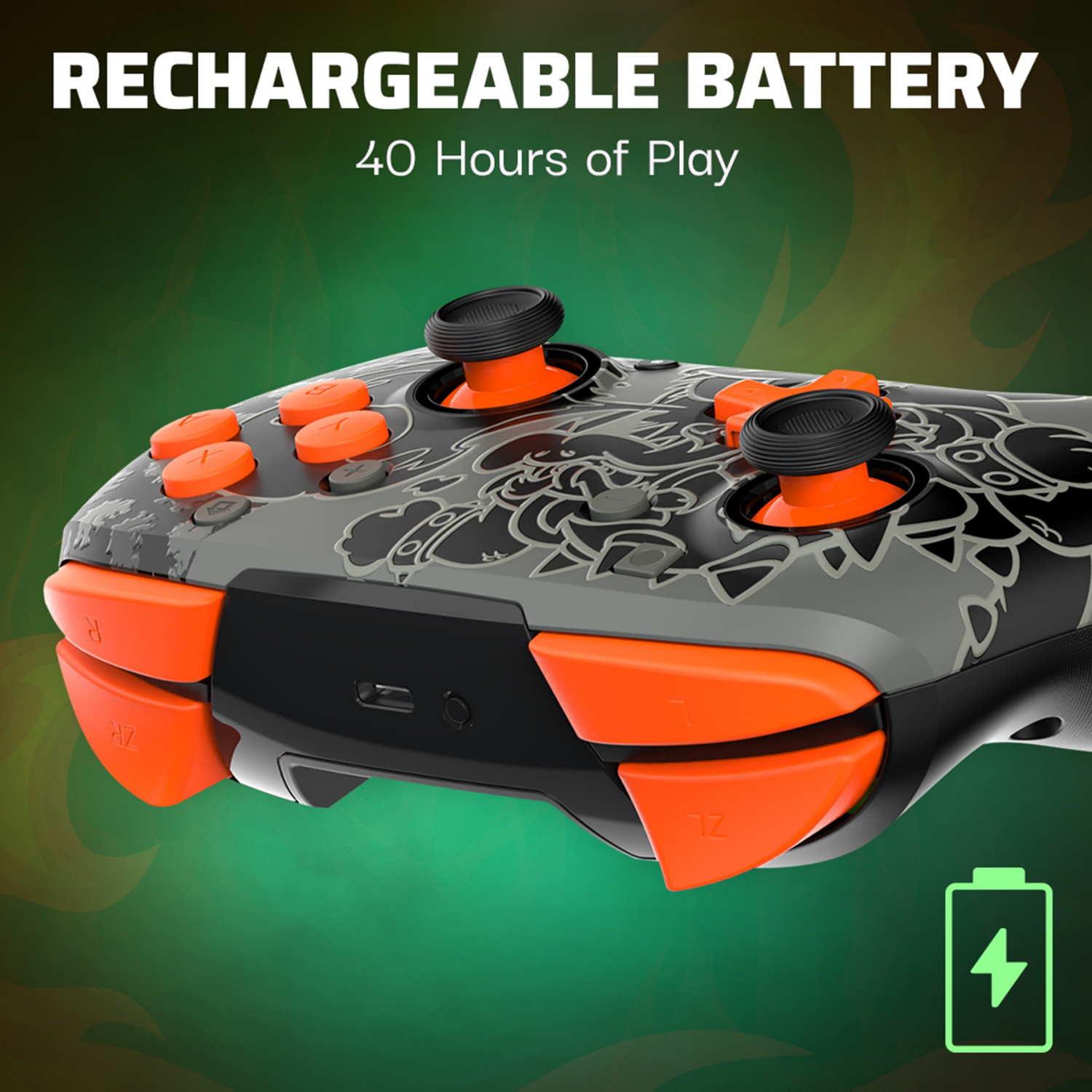 slide 5 of 8, PDP REMATCH GLOW Wireless Controller: Blackout Bowser - Nintendo Switch, Nintendo Switch Lite, and Nintendo Switch - OLED Model, 1 ct