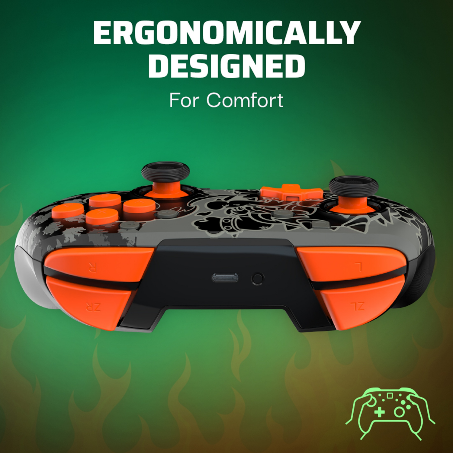 slide 6 of 8, PDP REMATCH GLOW Wireless Controller: Blackout Bowser - Nintendo Switch, Nintendo Switch Lite, and Nintendo Switch - OLED Model, 1 ct