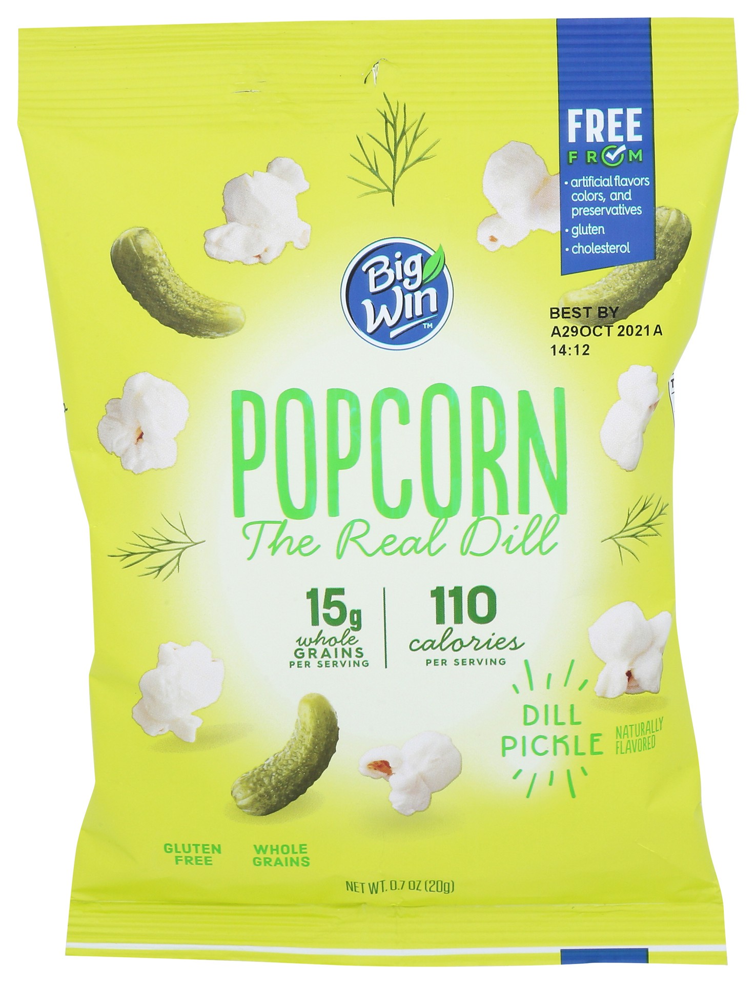 slide 1 of 4, Big Win Free From Popcorn, Dill Pickle, 0.7 oz
