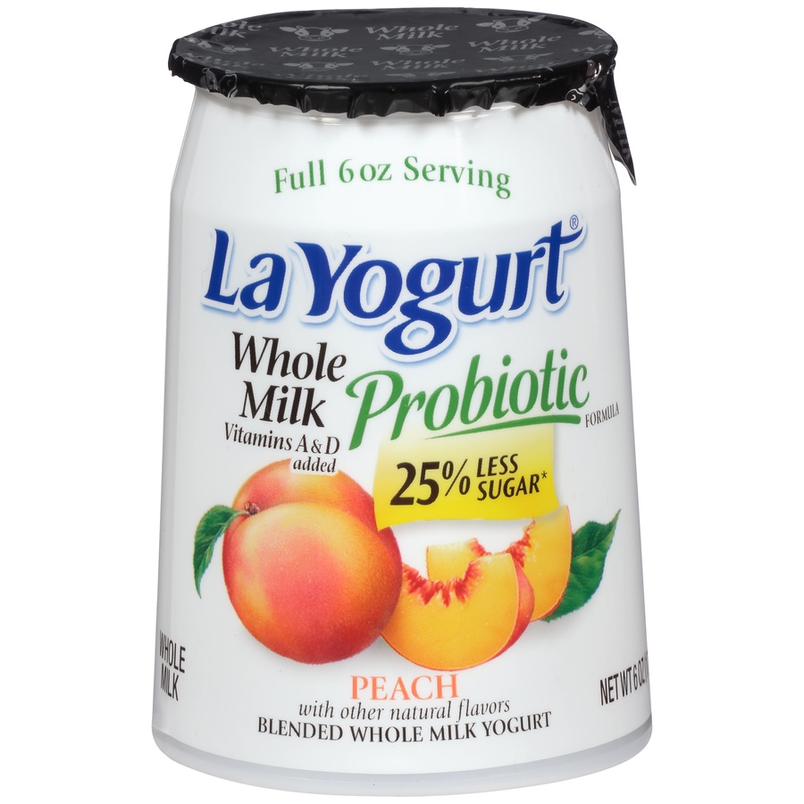 slide 1 of 6, La Yogurt Probiotic Peach Blended Whole Milk Yogurt, 6 oz