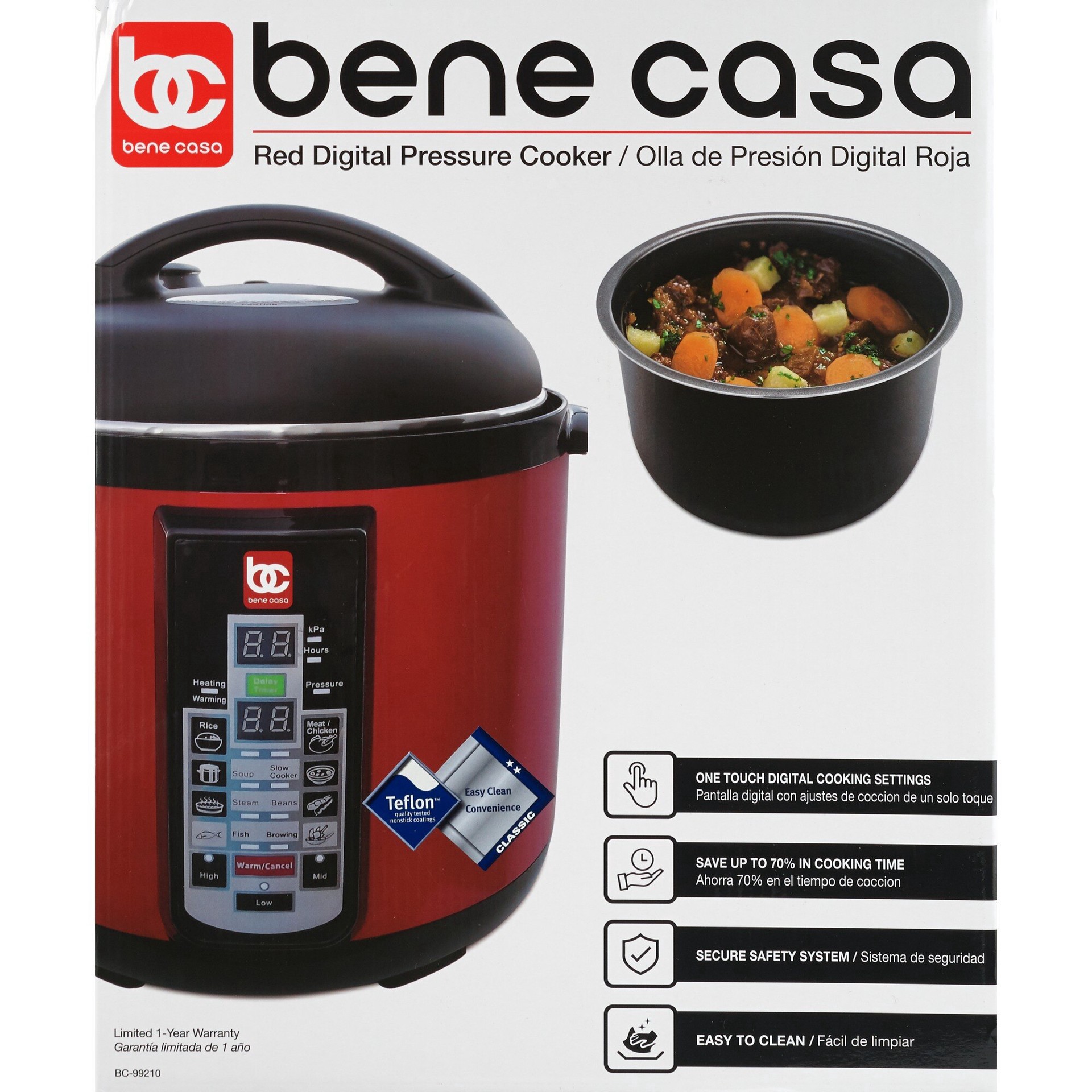 slide 1 of 1, Bene Casa Electric Pressure Cooker, Red, 8 Lt, 1 ct