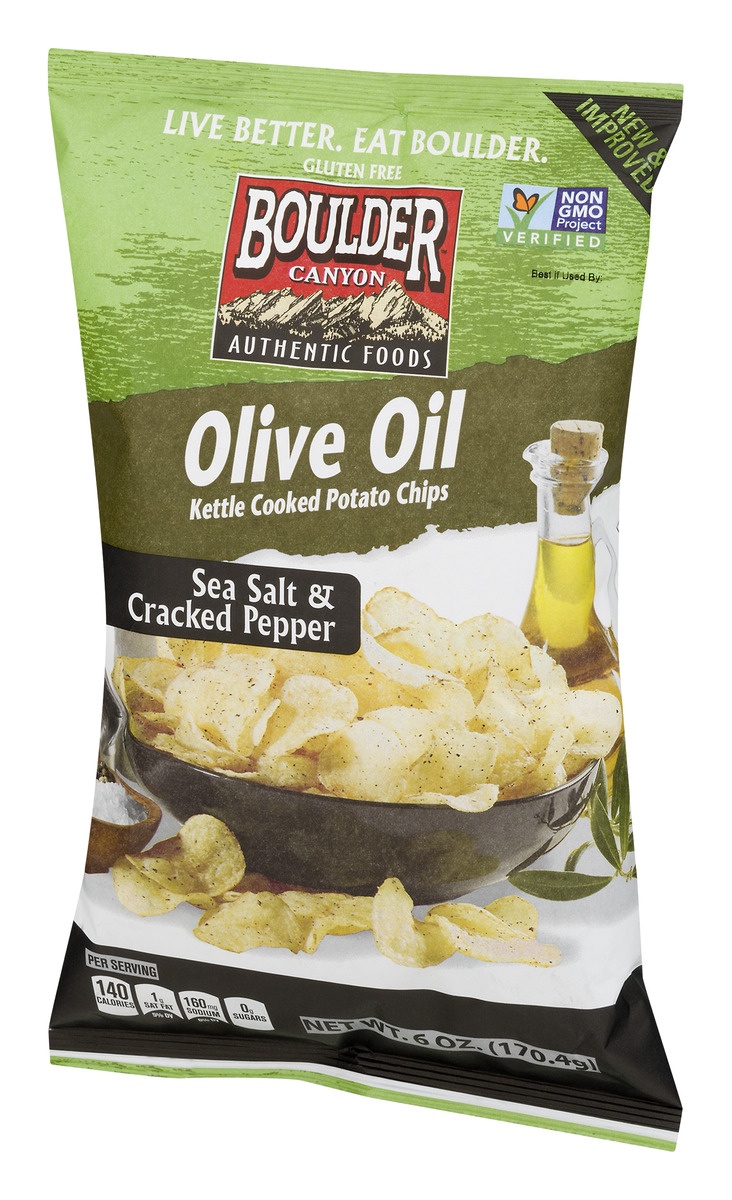 slide 5 of 11, Boulder Canyon Olive Oil Sea Salt Cracked Pepper Chips, 6 oz