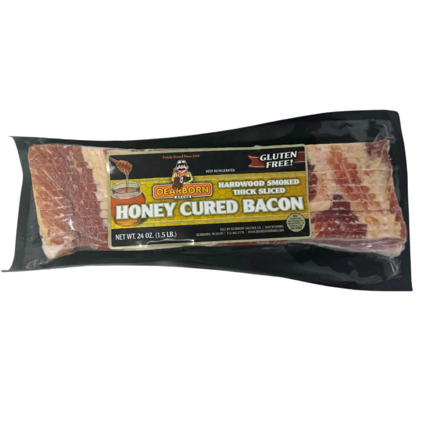 slide 1 of 1, Dearborn Honey Cured Gluten Free Thick Sliced Bacon, 24 oz