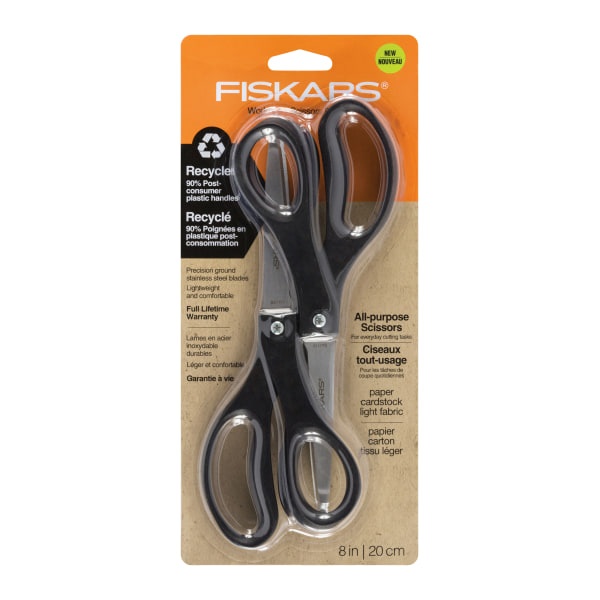 slide 1 of 3, Fiskars Office Scissors, 8'', Black, Pack Of 2, 2 ct