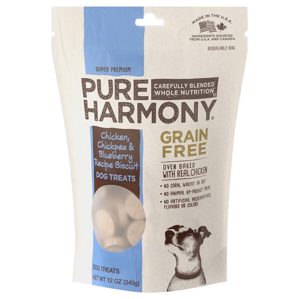 slide 1 of 6, Pure Harmony Grain Free Super Premium Chicken, Chickpea & Blueberry Recipe Biscuit Dog Treats 12 oz, 12 oz