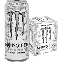 Monster Energy Zero Ultra Energy Drink 4 - 16 fl oz Cans