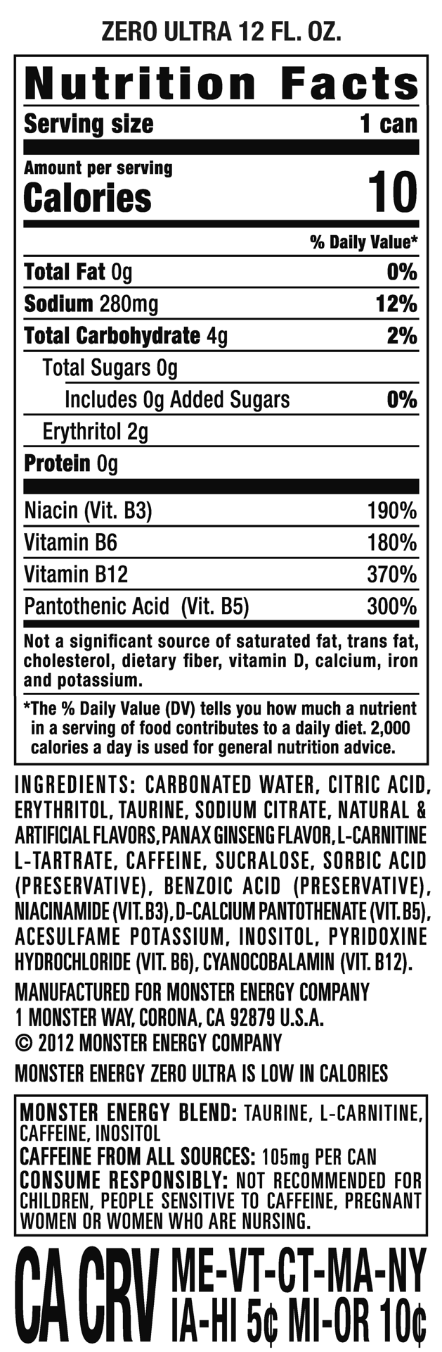 slide 3 of 3, Monster Energy Zero Sugar Zero Ultra Energy Drink - 6 ct; 12 fl oz, 6 ct; 12 fl oz
