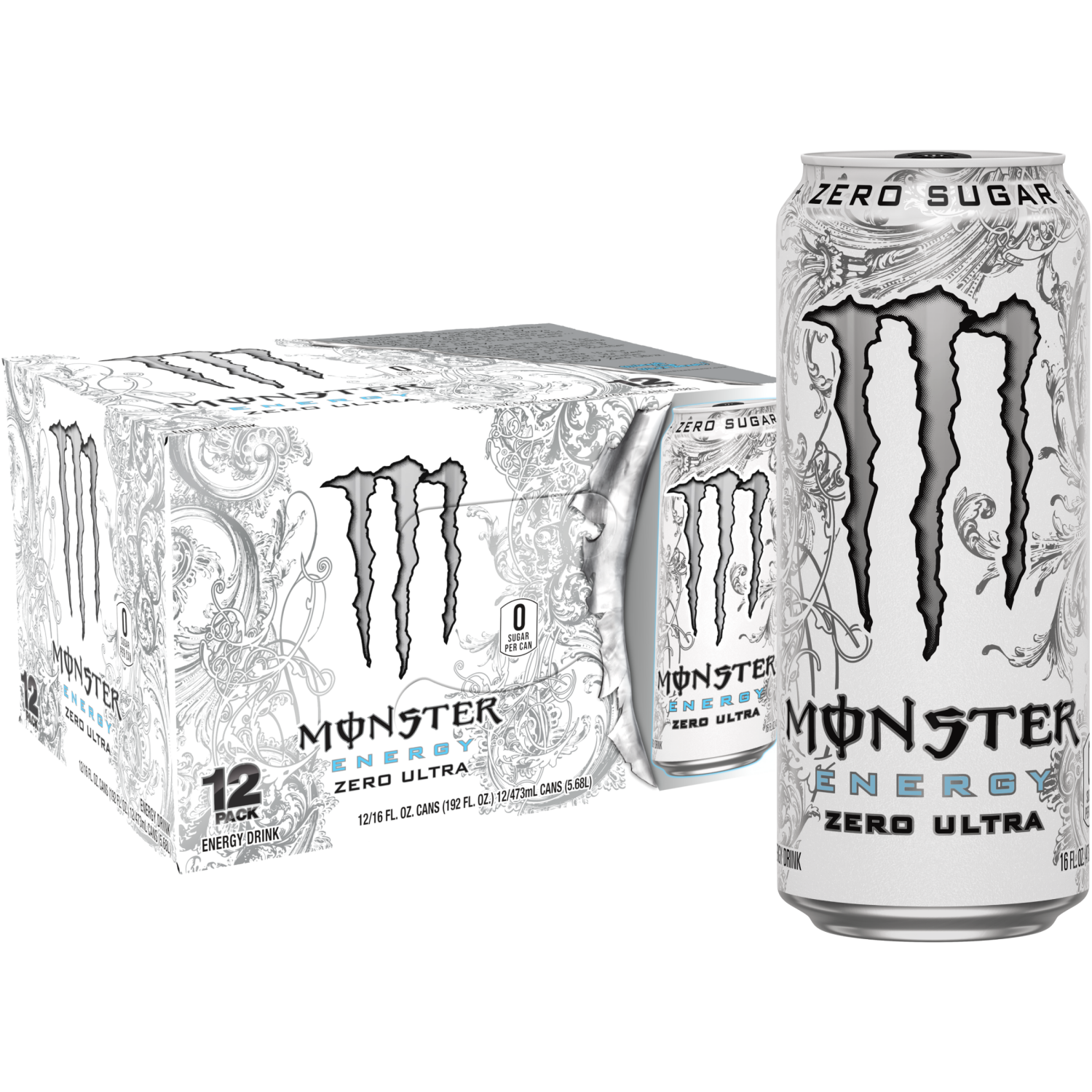 slide 1 of 4, Monster Energy Zero Sugar Zero Ultra Energy Drink 12 - 16 fl oz Cans, 12 ct; 16 oz