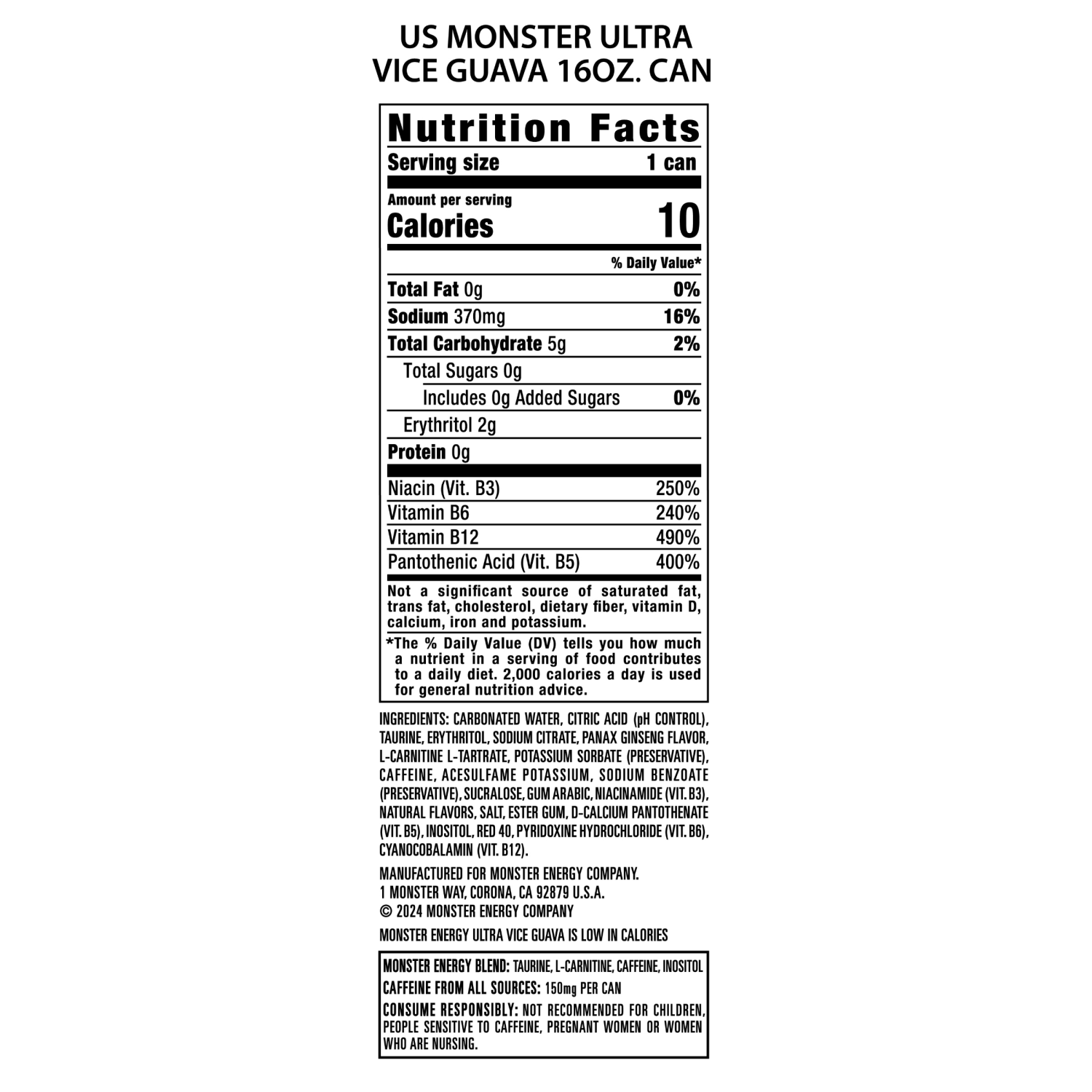 slide 3 of 3, Monster Energy Ultra Vice Guava Energy Drink - 16 fl oz Can, 16 fl oz