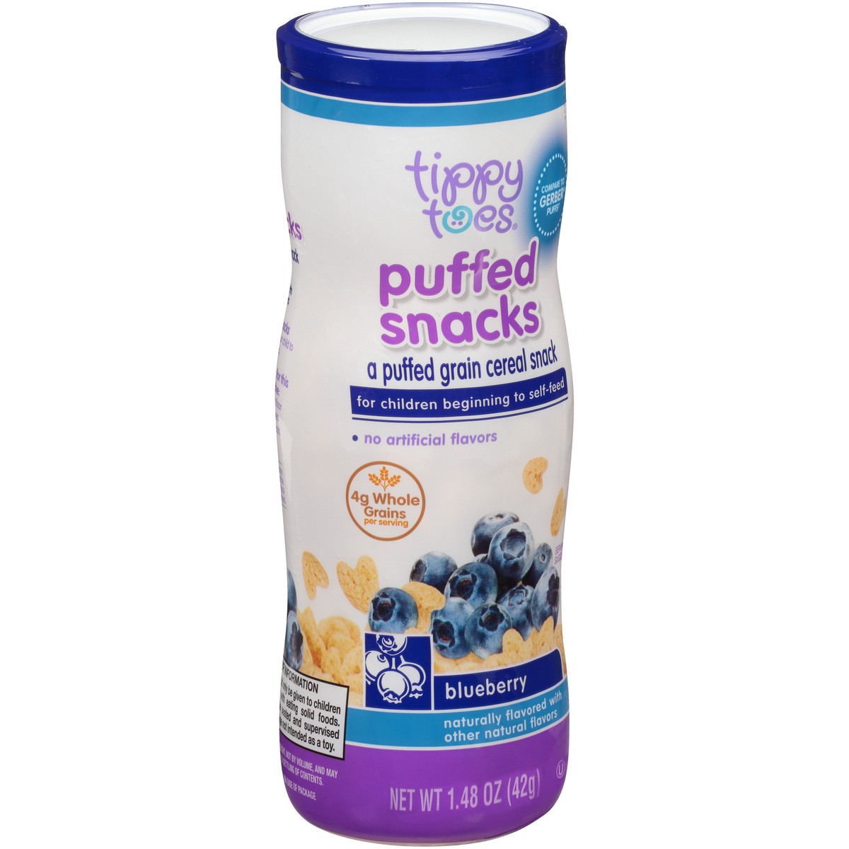 slide 2 of 13, Tippy Toes Blueberry Puffed Grain Cereal Snacks, 1.48 oz