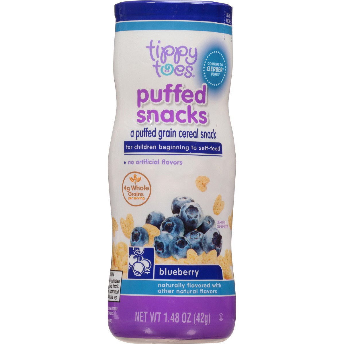 slide 4 of 13, Tippy Toes Blueberry Puffed Grain Cereal Snacks, 1.48 oz