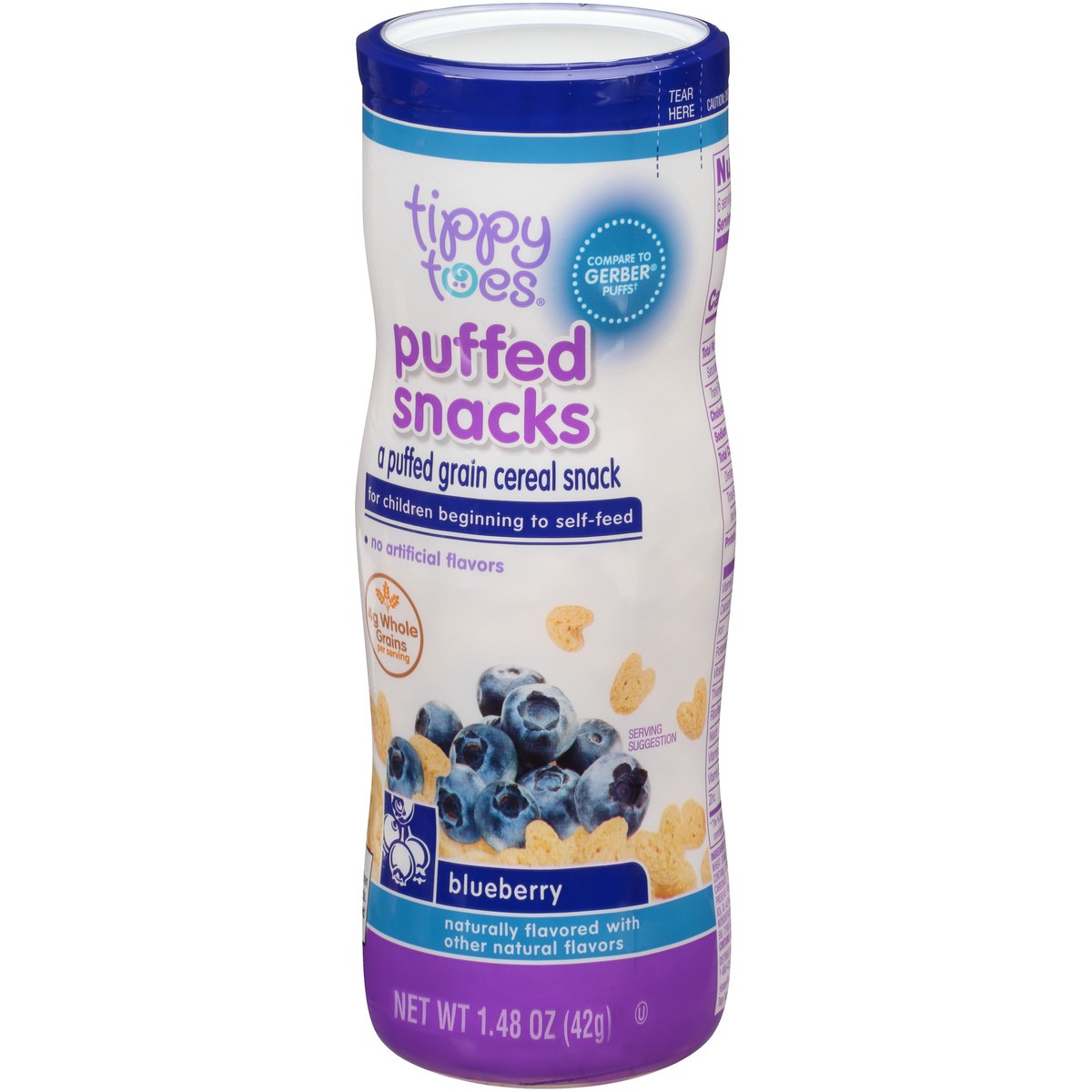 slide 9 of 13, Tippy Toes Blueberry Puffed Grain Cereal Snacks, 1.48 oz