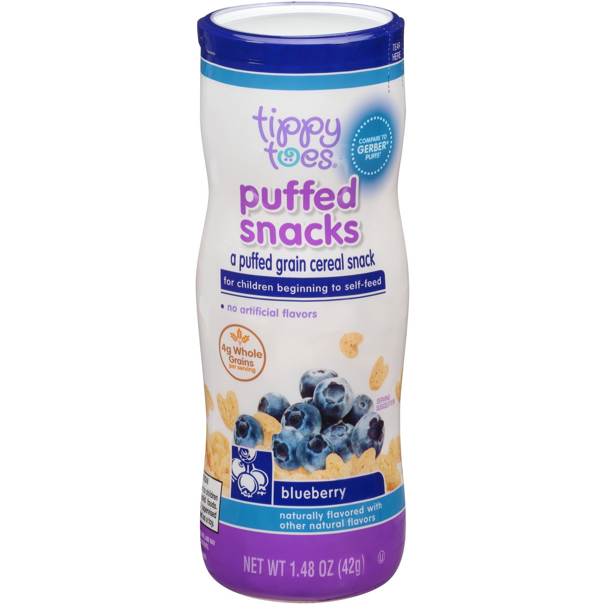 slide 1 of 13, Tippy Toes Blueberry Puffed Grain Cereal Snacks, 1.48 oz