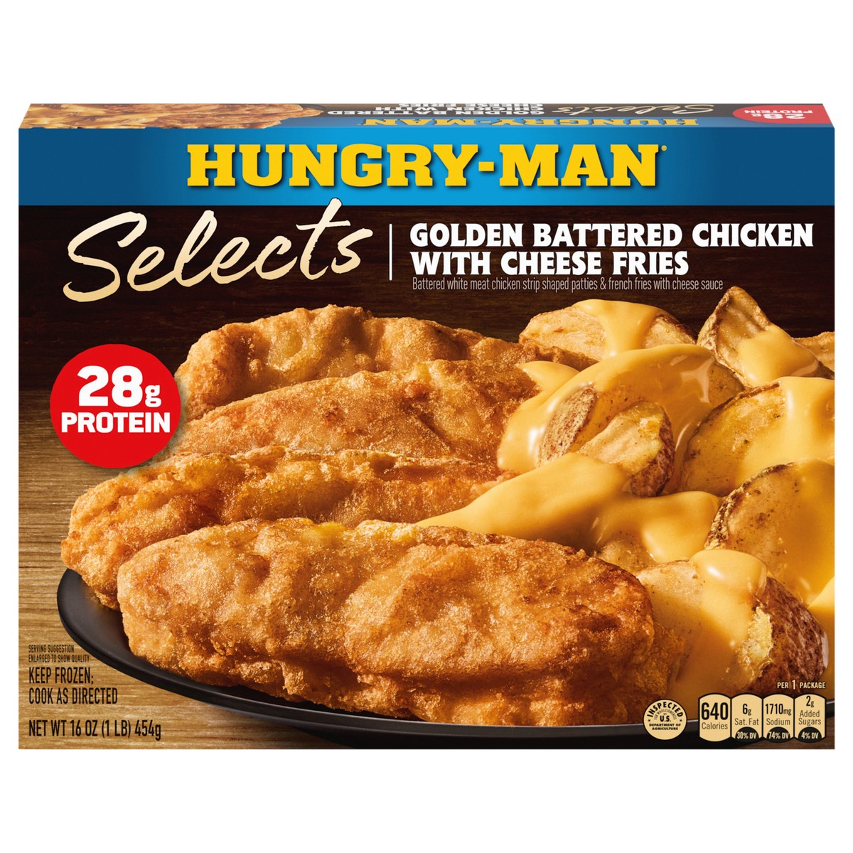 slide 1 of 5, Hungry-Man Selects Golden Battered Chicken Strips With Cheese Fries, Frozen Meal, 16 oz, 16 oz