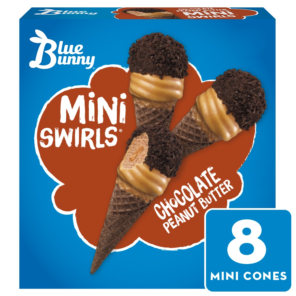 slide 1 of 1, Blue Bunny Mini Swirls Chocolate Peanut Butter Ice Cream Cones, 8 ct