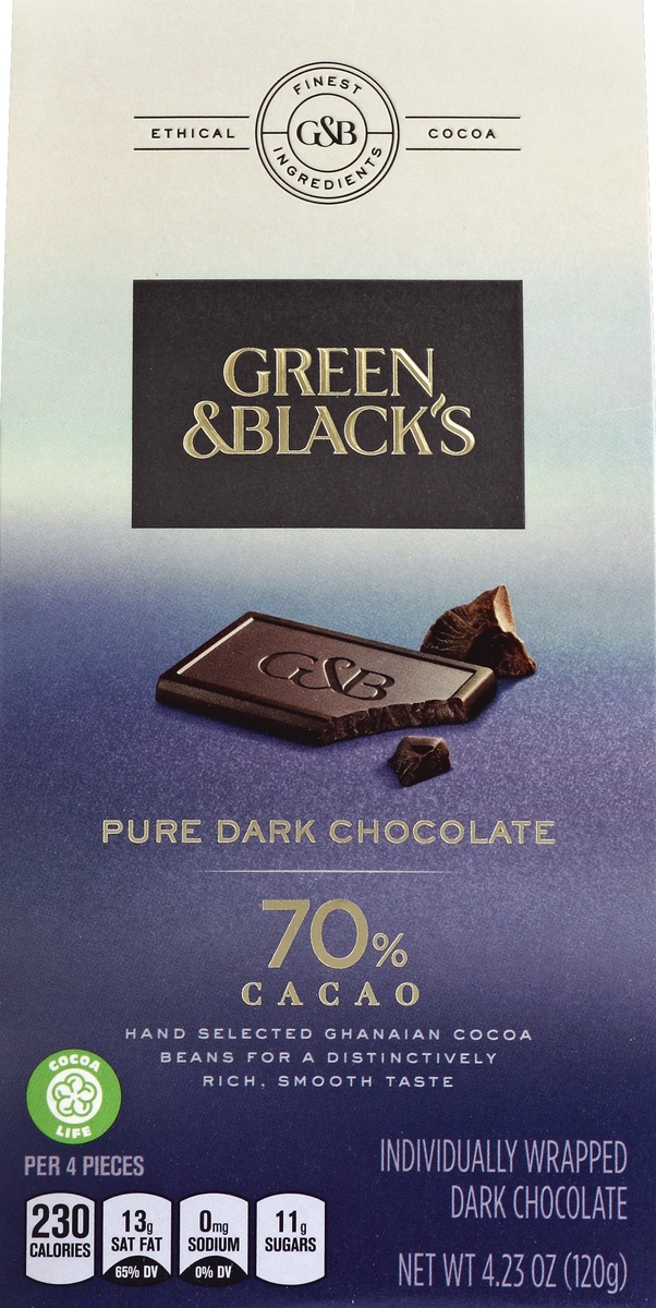 slide 4 of 4, Green & Black's Green & Blacks Pure Dark Chocolate Bag 70% Cacao, 4.23 oz