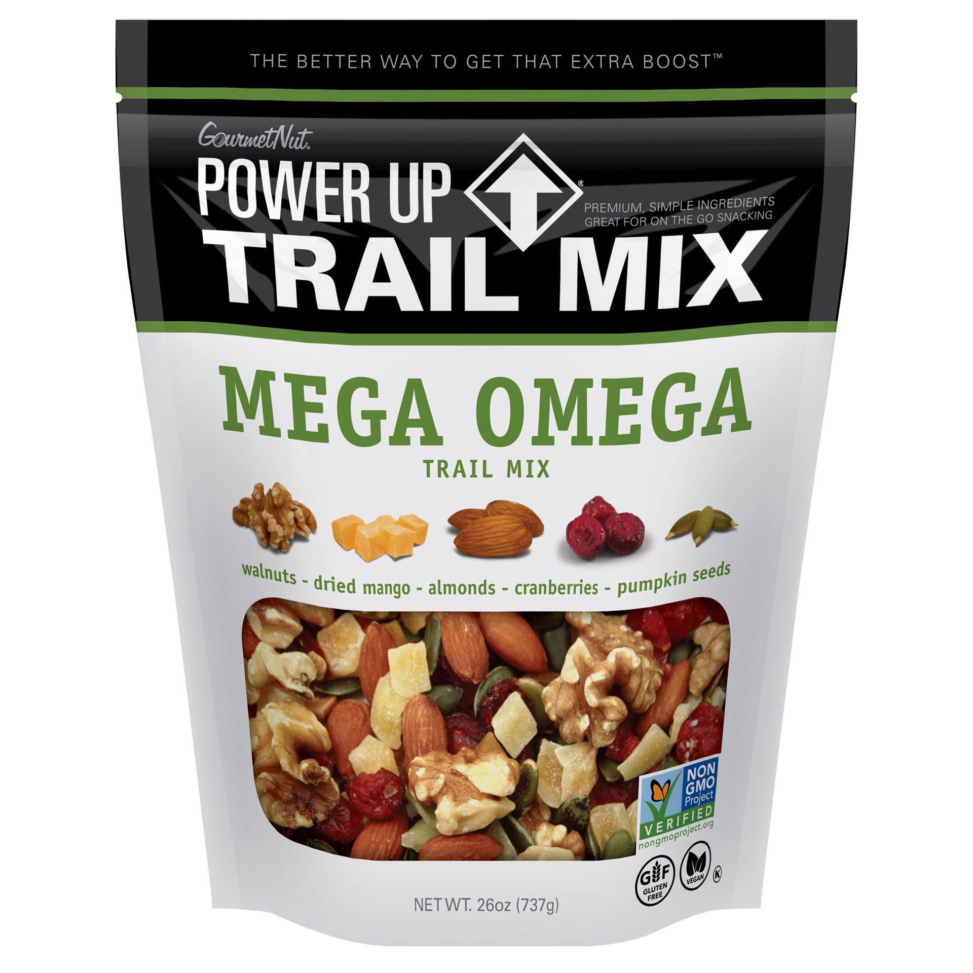 slide 1 of 1, Gourmet Nut Power Up Trail Mix, Mega Omega, 26 oz, 