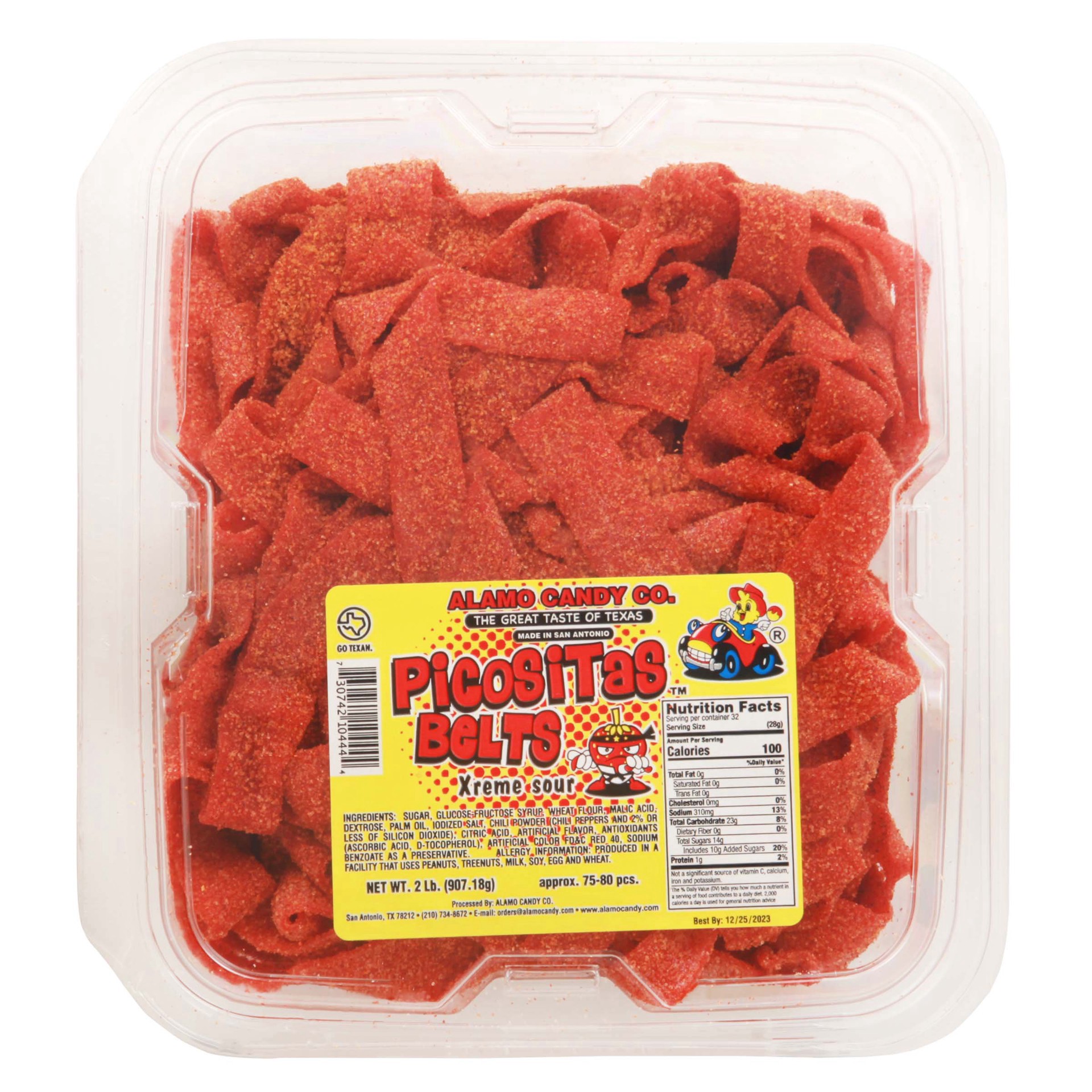 slide 1 of 1, Alamo Candy Co. Alamo Candy Xtreme Sour Picositas Belts, 32 oz