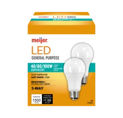 Meijer LED A19 3-Way 40-60-100W Replacement Bulb, 2pk