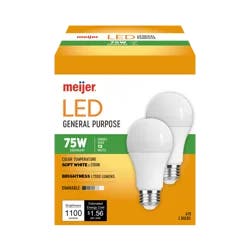Meijer Dimmable Led 13w A19 Soft White 2700k Light Bulb, 2 Ct