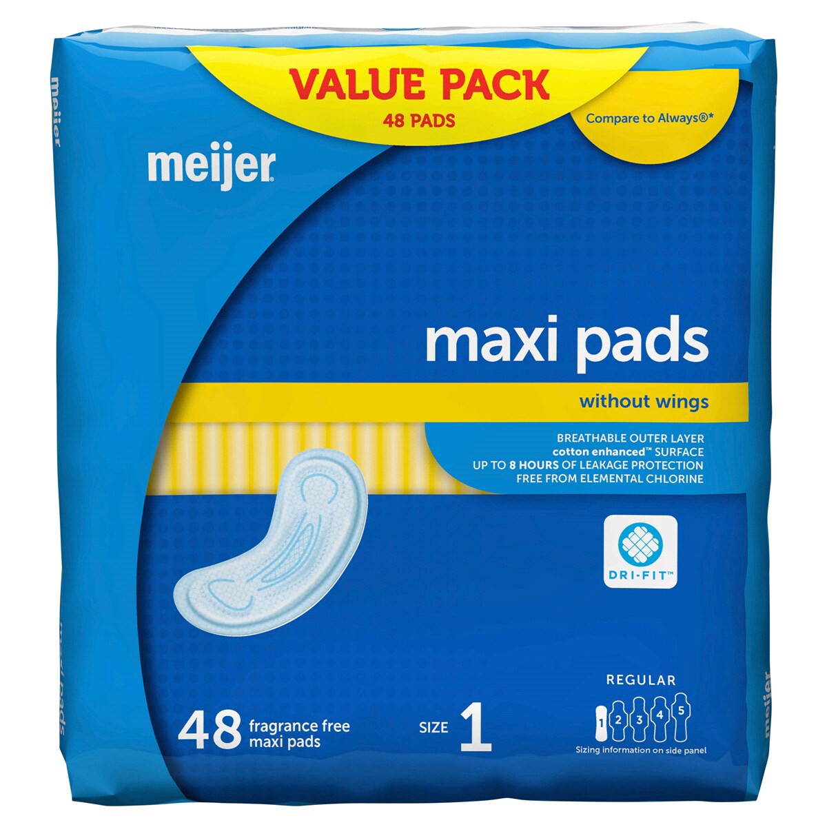slide 2 of 6, Meijer Maxi Pads Without Wings, Regular Absorbency, 48 ct