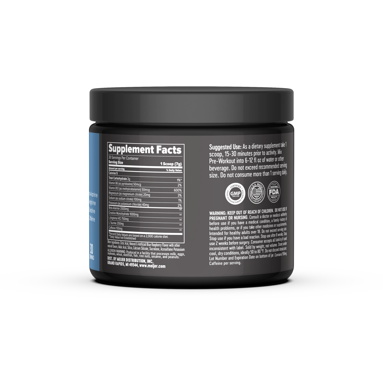 slide 3 of 6, Meijer Preworkout Blue Raspberry 30srv, 7.4 oz