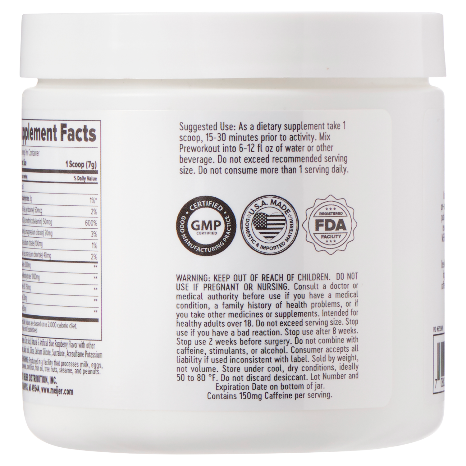 slide 6 of 6, Meijer Preworkout Blue Raspberry 30srv, 7.4 oz