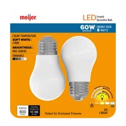 Meijer 60W Equivalent A15 Dimmable Frosted Glass Filament LED Light Bulb, 2 ct