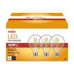 Meijer 40W Equivalent G25 Dimmable Clear Glass Filament LED Light Bulb, 3 ct
