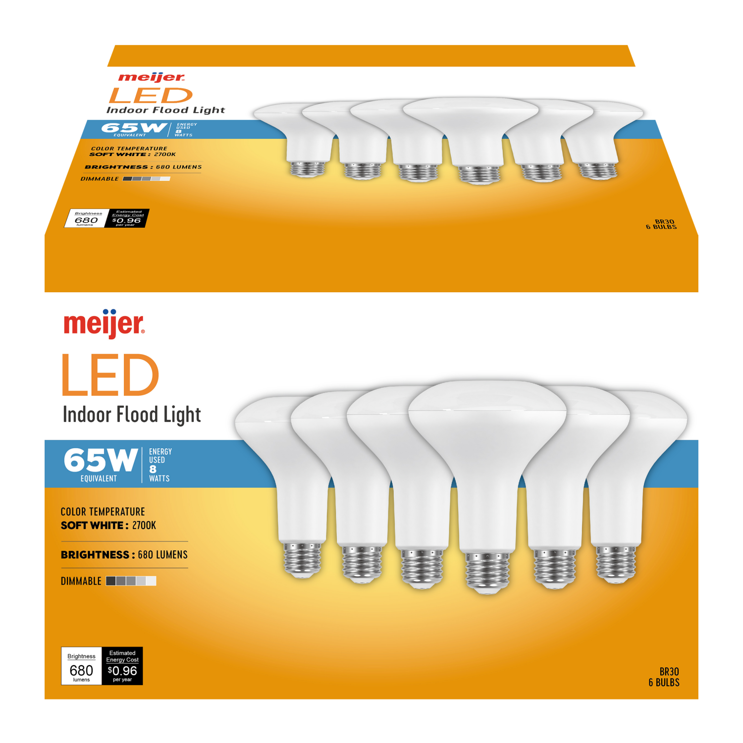slide 1 of 1, Meijer LED 8.7W BR30 Bulb, ES Indoor Flood Light 65W Dimmable, 6 ct, 6 ct