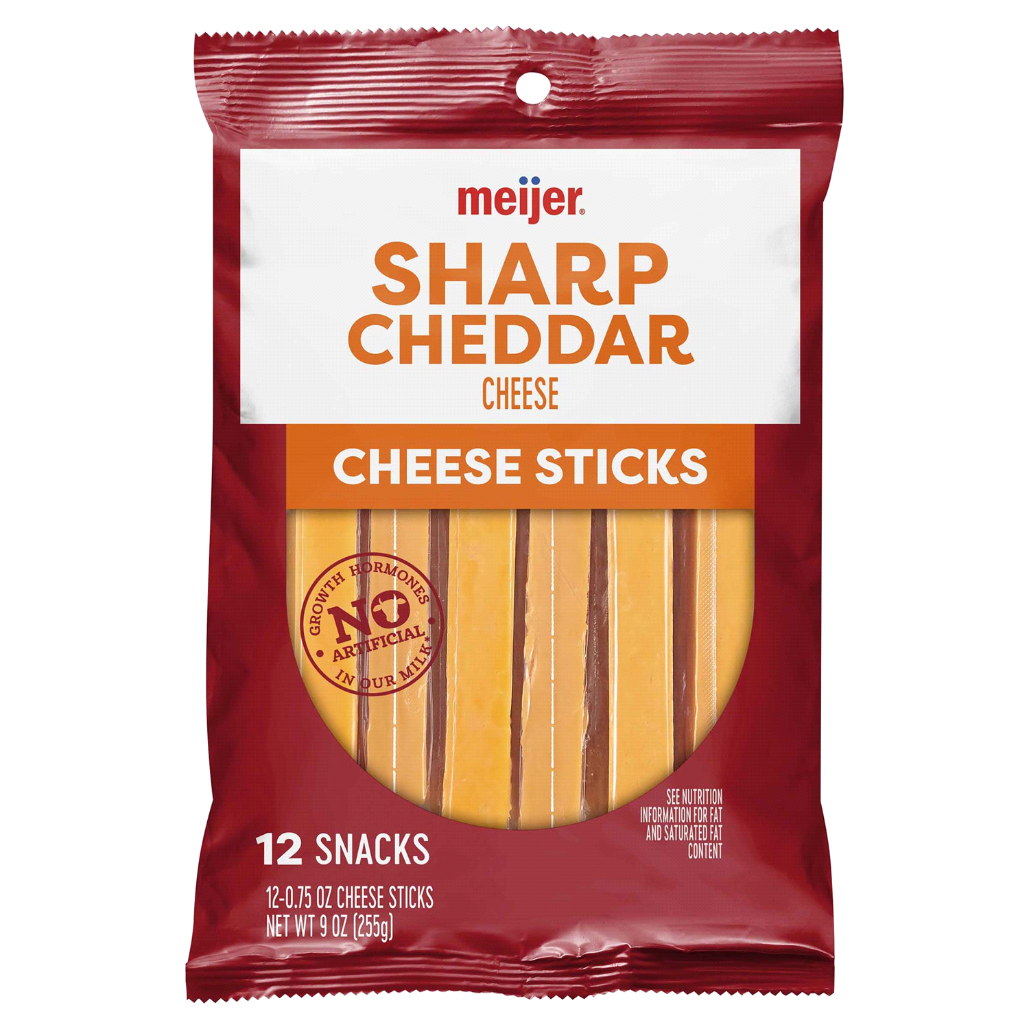slide 1 of 2, Meijer Sharp Cheddar Cheese Sticks, 9 oz