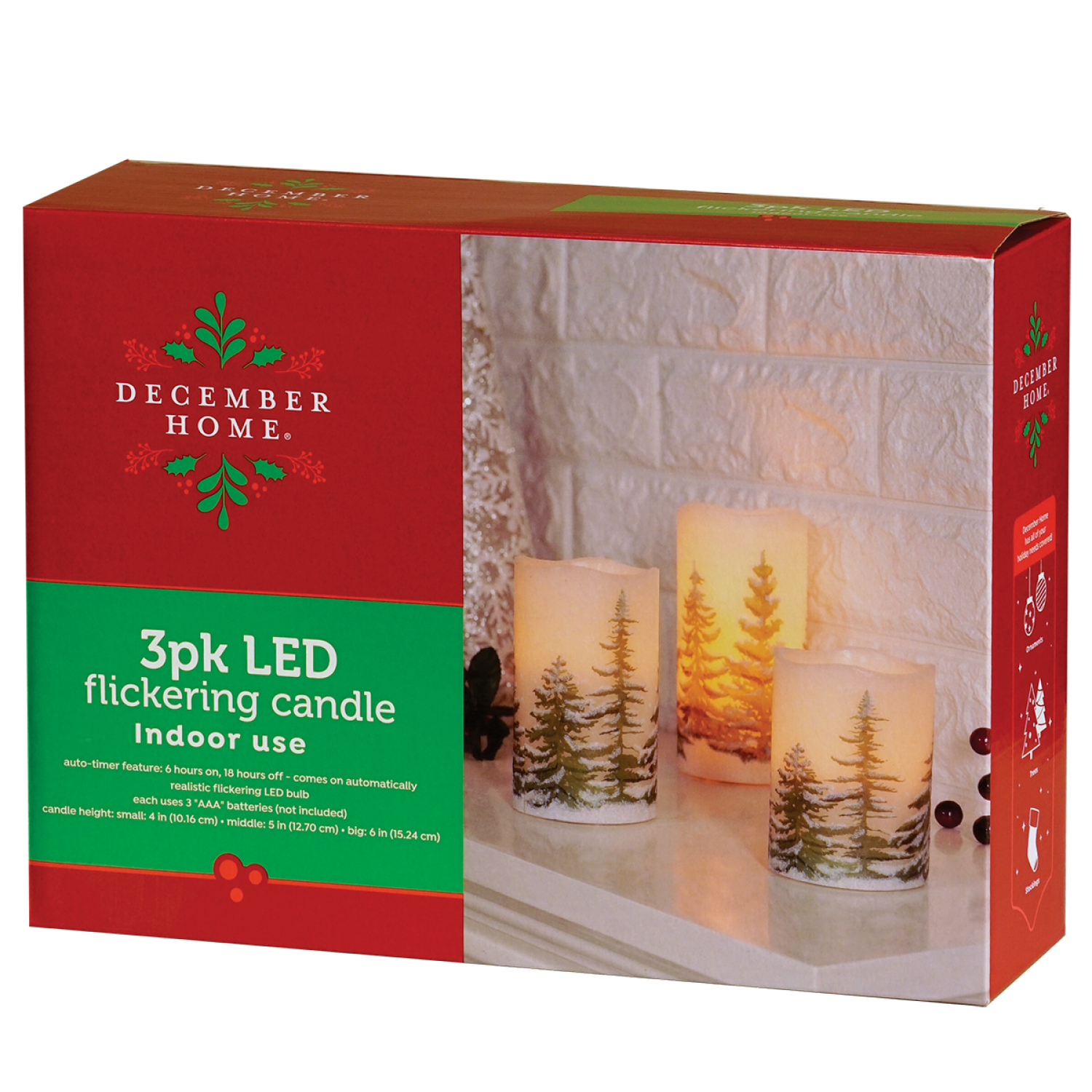 slide 2 of 2, December Home Flicker LED Candle with Time, Set of 3, 6 in