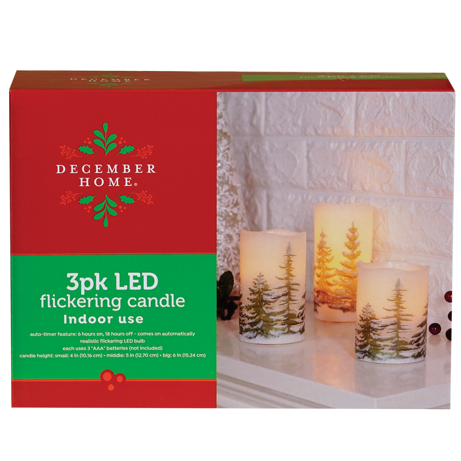 slide 1 of 2, December Home Flicker LED Candle with Time, Set of 3, 6 in