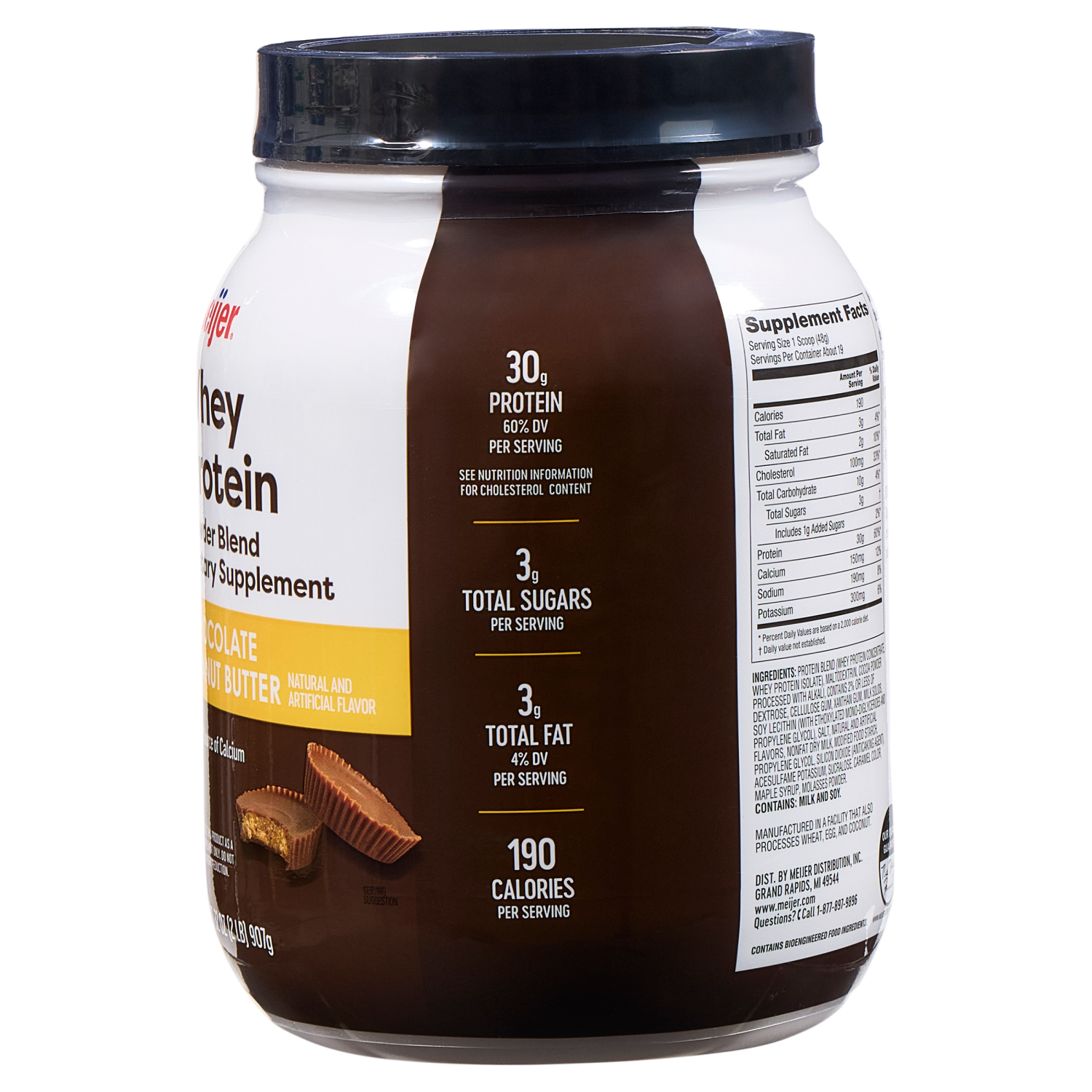 slide 3 of 4, Meijer Whey Protein Power Blend Chocolate Peanut Butter Supplement, 32 oz, 32 oz