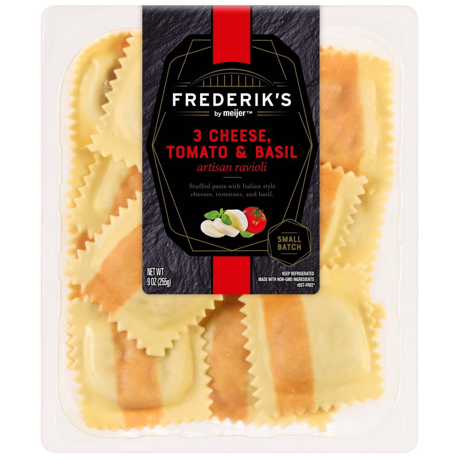 slide 1 of 3, FREDERIKS BY MEIJER Frederik's Tomato Basil Mozzarella Refrigerated Pasta, 9 oz