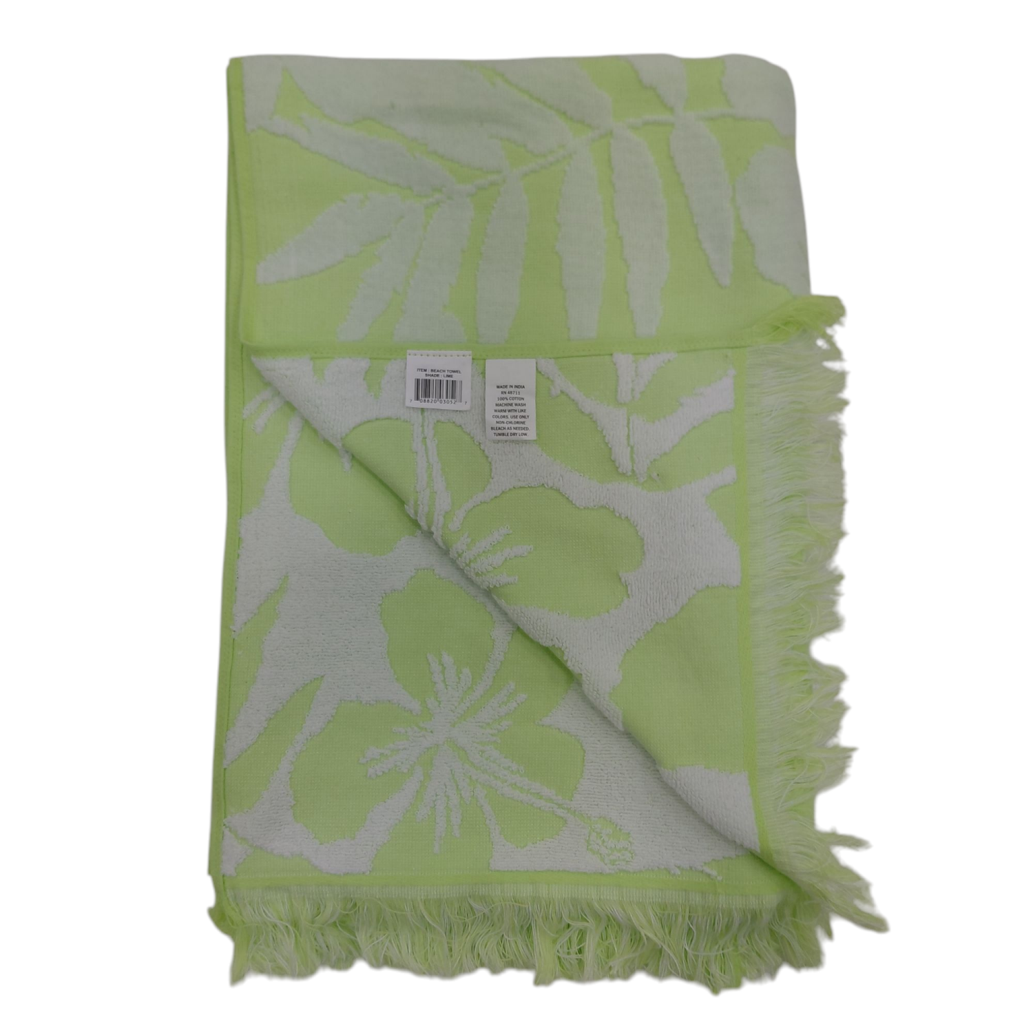 slide 2 of 8, Meijer Corporate Seasonal MCS SAND FRIENDLY TOWEL HIBISCUS LIME, 34 x 64 