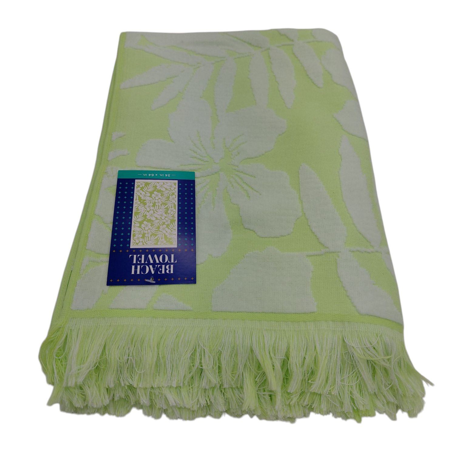 slide 3 of 8, Meijer Corporate Seasonal MCS SAND FRIENDLY TOWEL HIBISCUS LIME, 34 x 64 