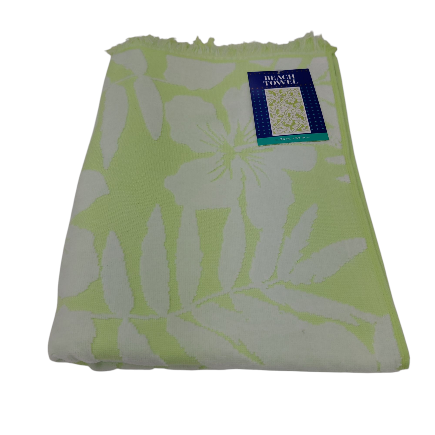 slide 8 of 8, Meijer Corporate Seasonal MCS SAND FRIENDLY TOWEL HIBISCUS LIME, 34 x 64 
