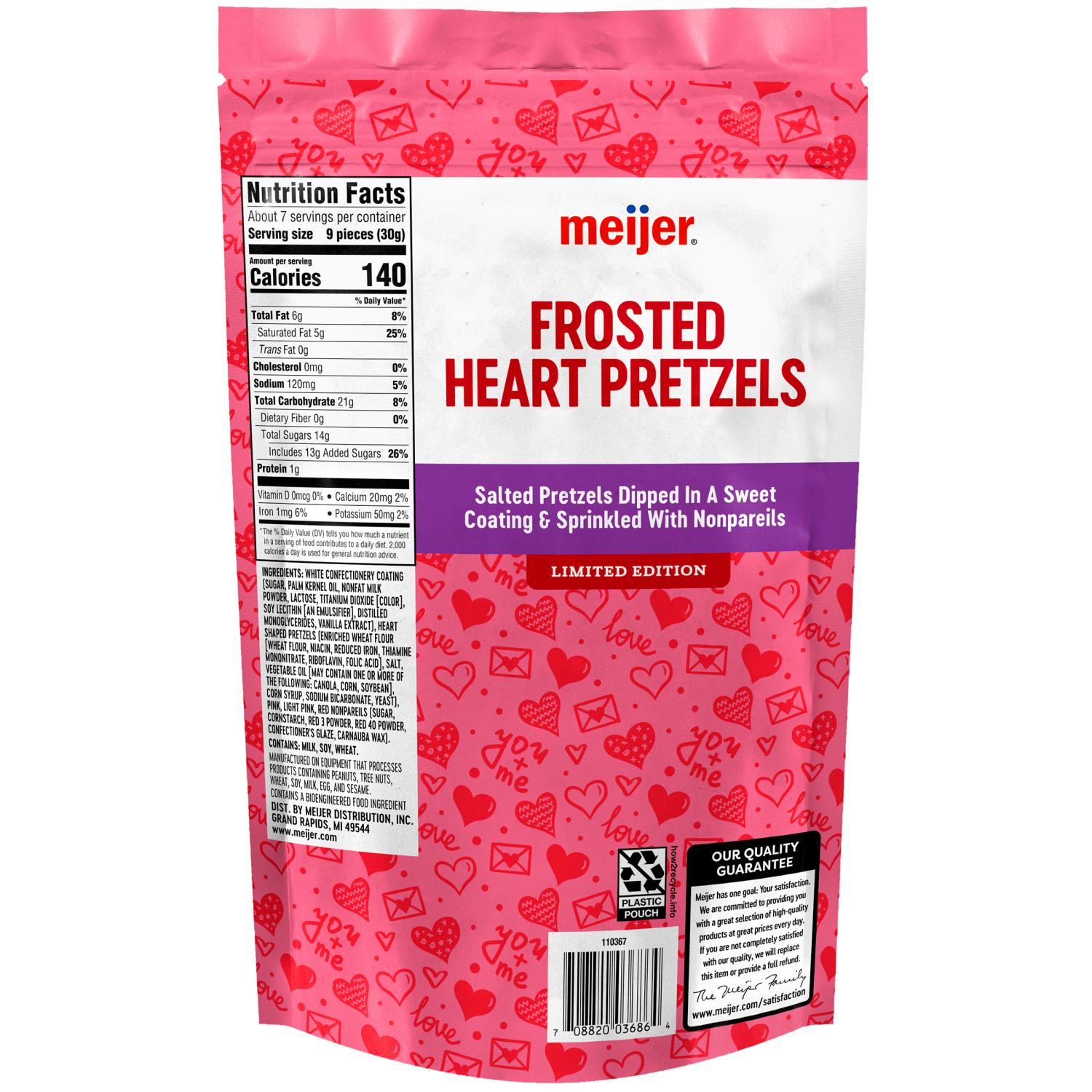 slide 2 of 2, Meijer Valentine Yogurt Dipped Pretzels with Nonparels, 8 oz, 8 oz