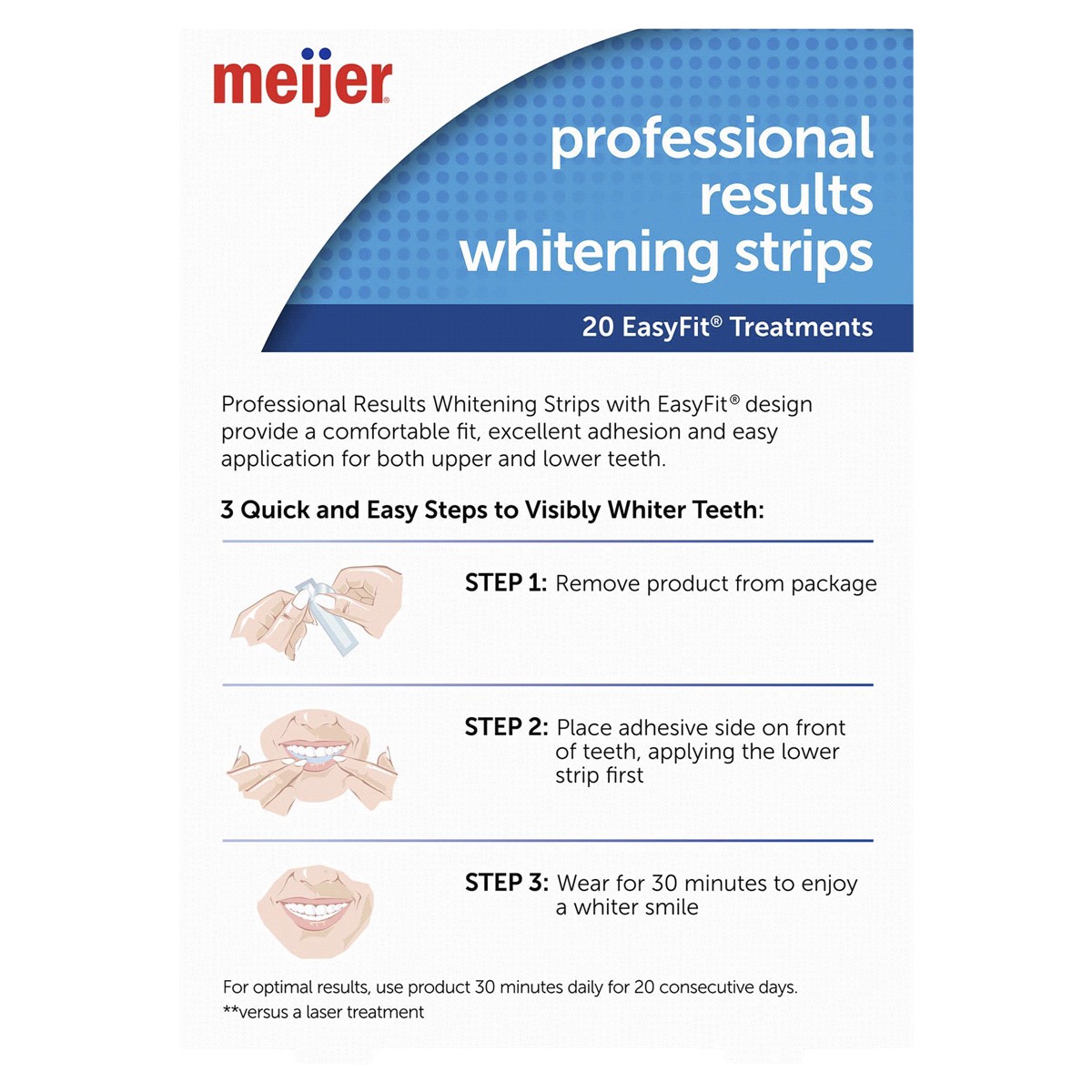 slide 10 of 21, Meijer Professional Results Whitening Strips, 20 Day Treatment, 40 Strips, 20 CT     