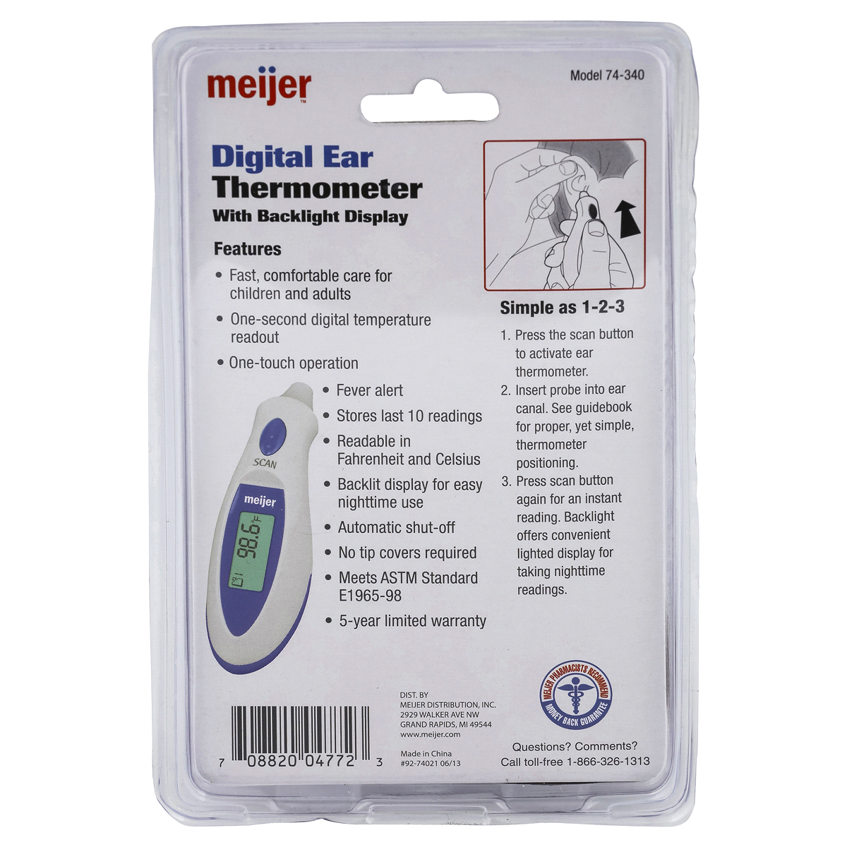 slide 2 of 3, Meijer Digital Ear Thermometer, 1 ct