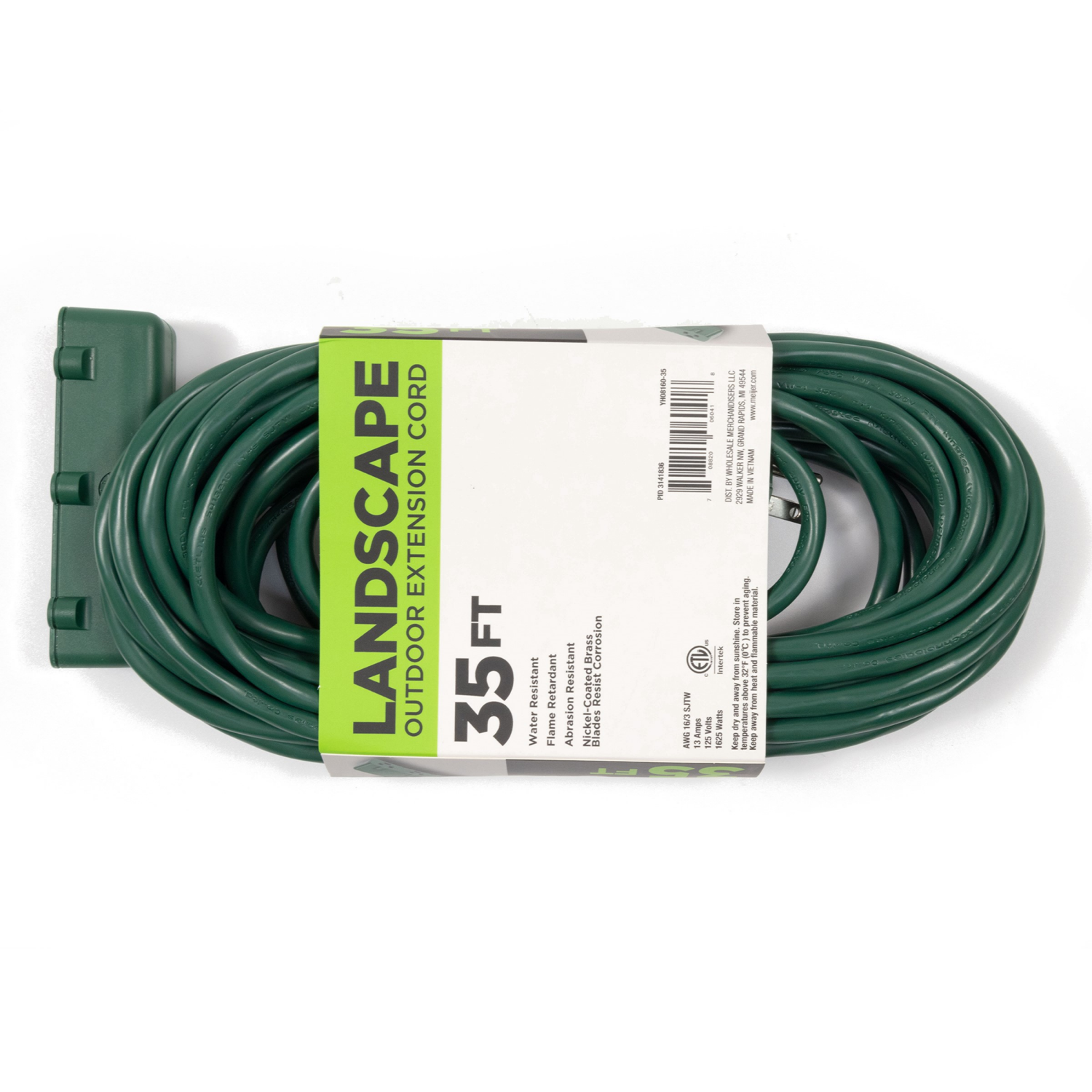 slide 2 of 3, Meijer Landscape Outdoor Extension Cord, 16 Gauge/3 Outlet, Green, 35 Ft, 35 ft
