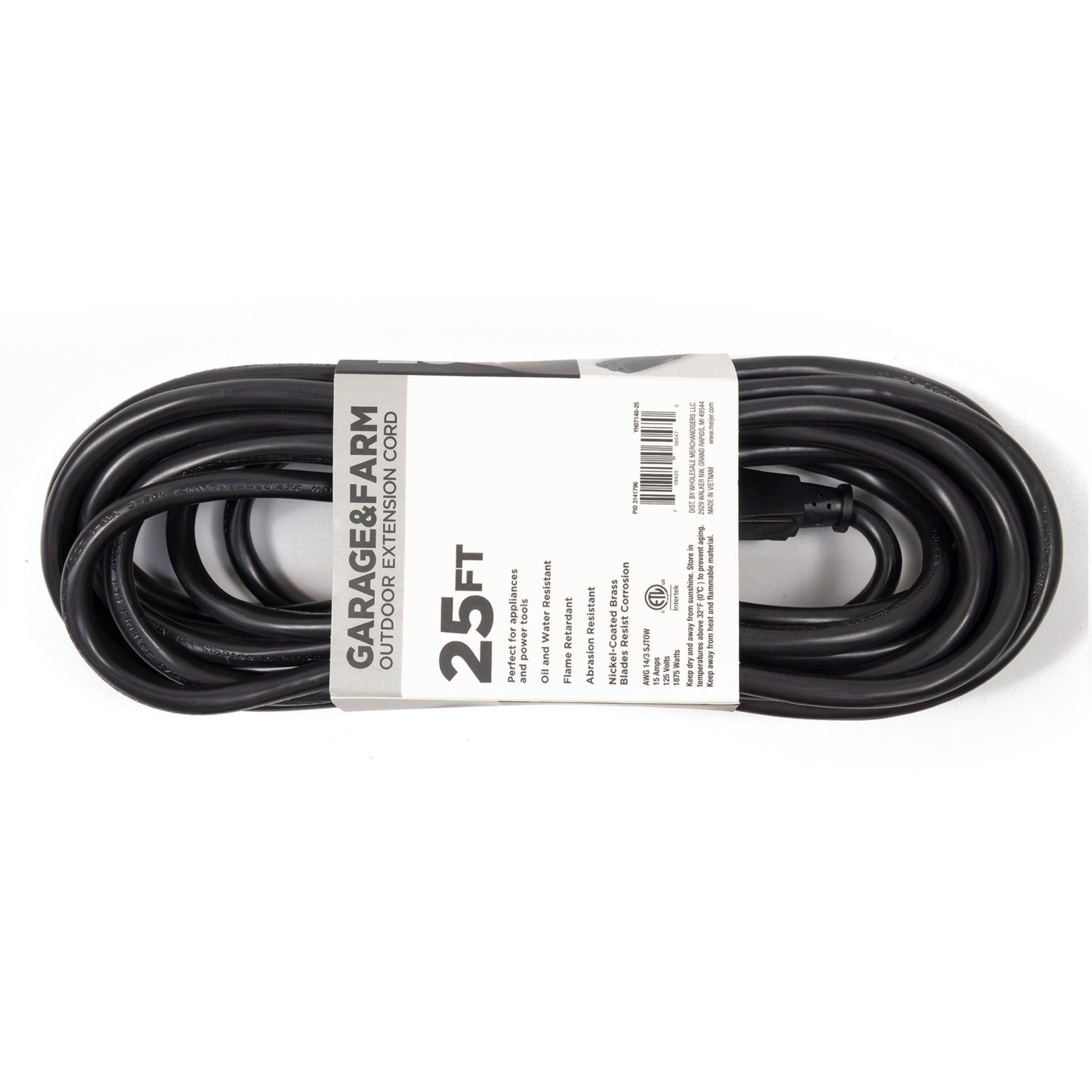 slide 2 of 3, Meijer Garage & Farm Outdoor Black Extension Cord, 25 Ft, 25 ft
