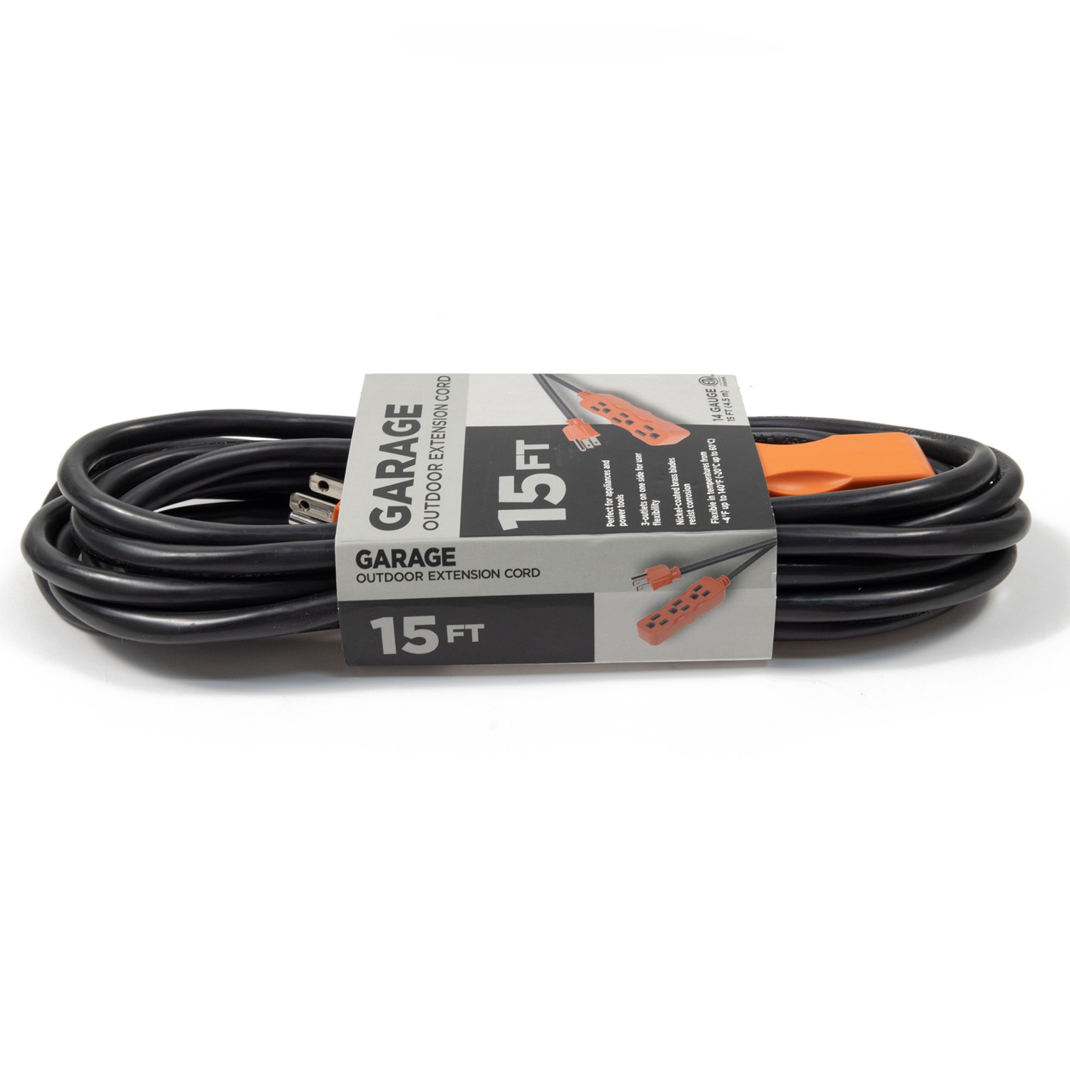 slide 3 of 3, Meijer 14/3 Sjt Outdoor/garage/jobsite Extension Cord Black /orange, 15 Ft, 15 ft