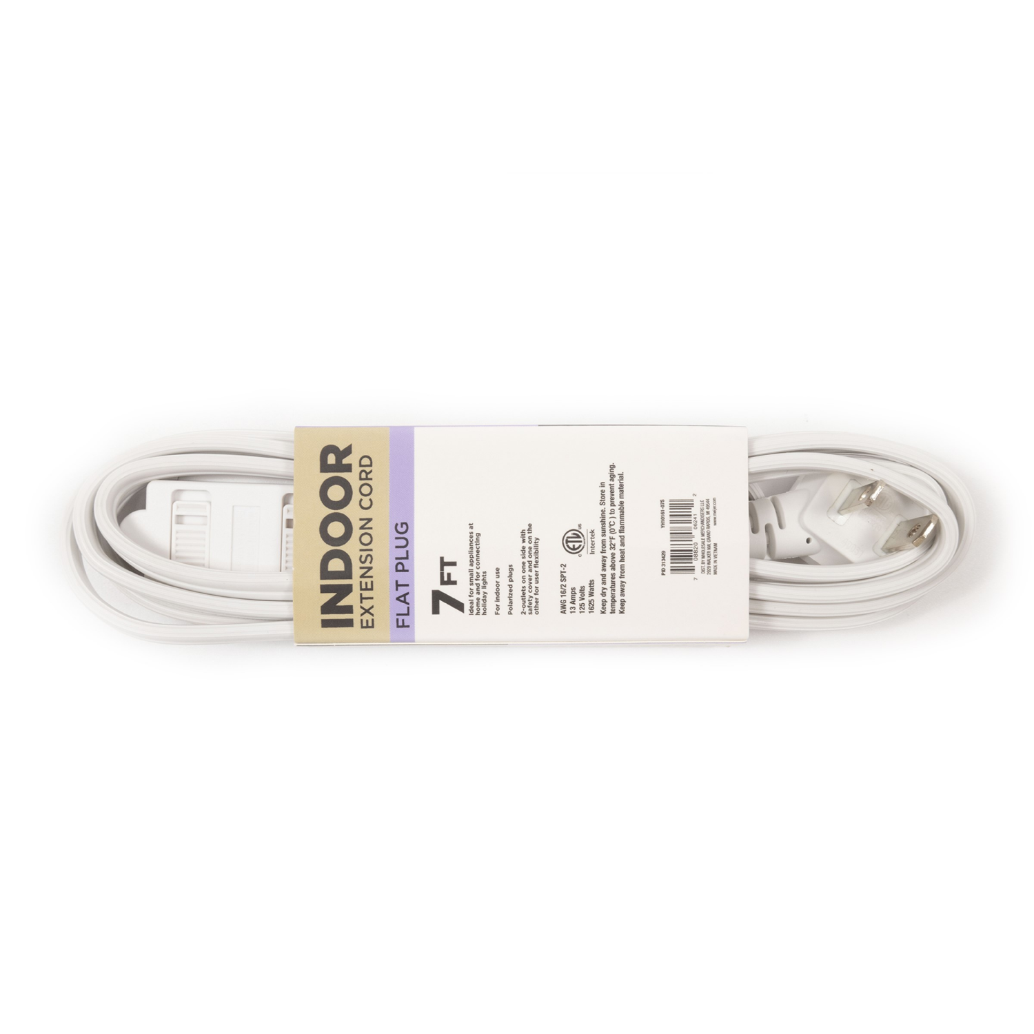 slide 2 of 3, Meijer Household Flat Plug Extension Cord Ec920607, White, 7 Ft, 7 ft