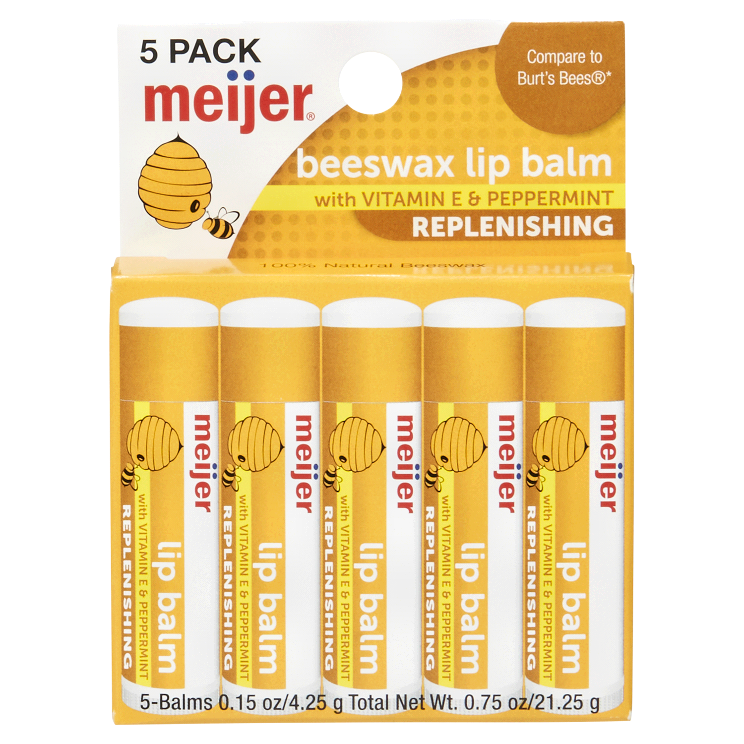 slide 1 of 5, Meijer Beeswax Lip Balm, 5 ct