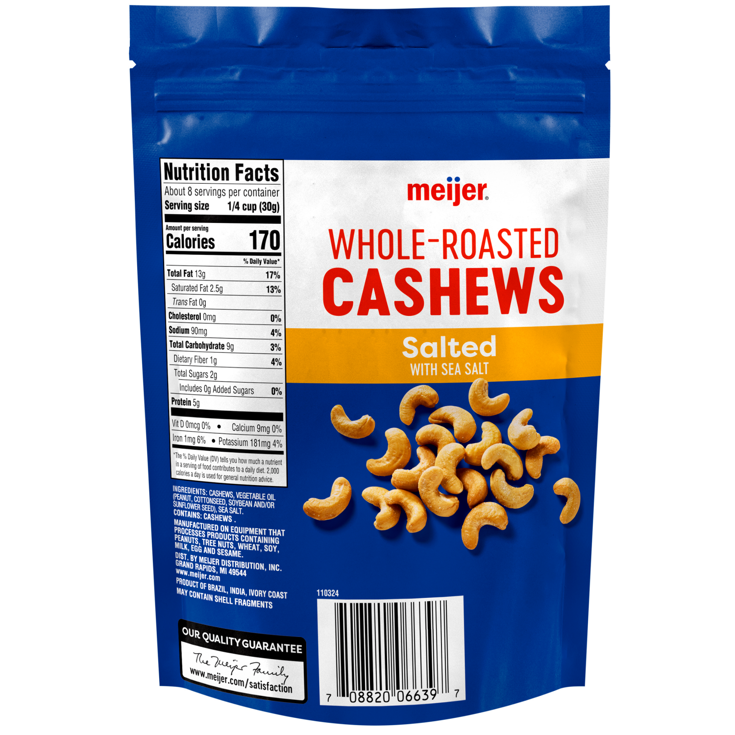 slide 2 of 2, Meijer Salted Whole Roasted Cashews, 8.5 oz
